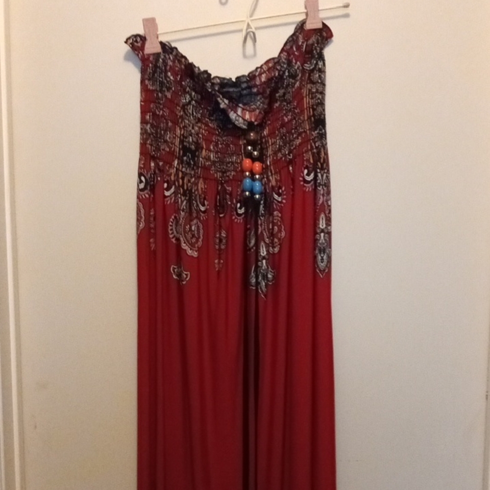 Red Wide Leg Jumpsuit with Embroidery